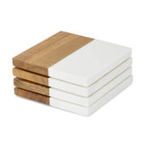 Set of 4 marble and acacia coasters